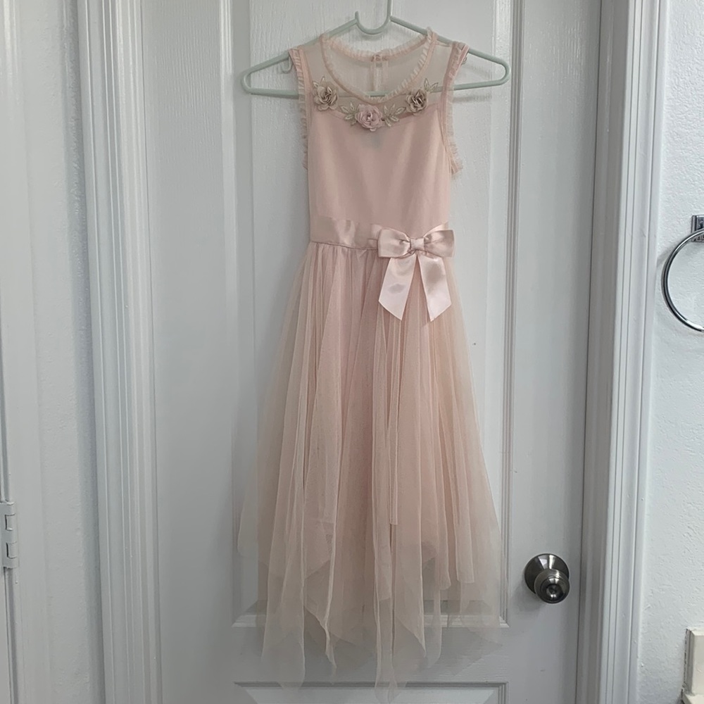 Pale Pink Dress With Satin Ribbon, and Rose Details
